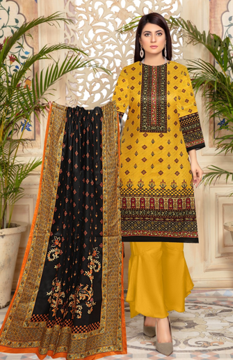 Majestic Mustard Yellow Unstitched Lawn Suit – A Fusion of Elegance & Tradition!